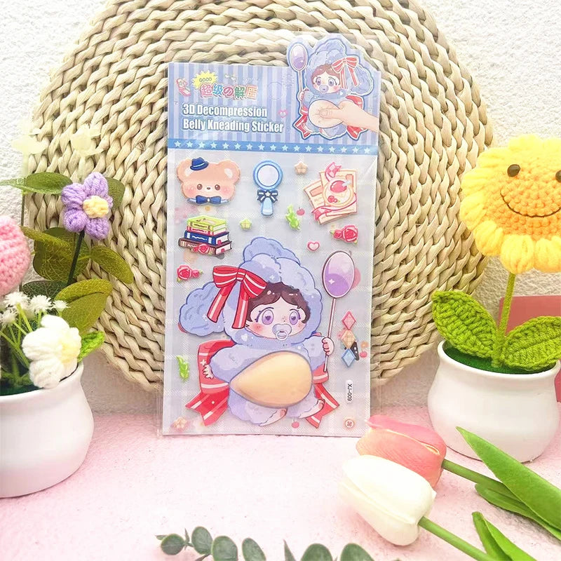 1PC Lovely Animal 3D Stereo Tummy Press Fun Stress Relief Sticker,Rabbit Panda for DIY Craft,Scrapbook,Phone Case Decor Qme 3