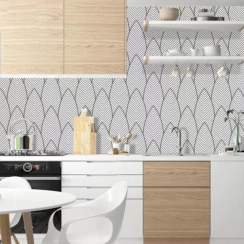 Black White Geometric Abstract Curve Peeling Wall Self-adhesive Qme