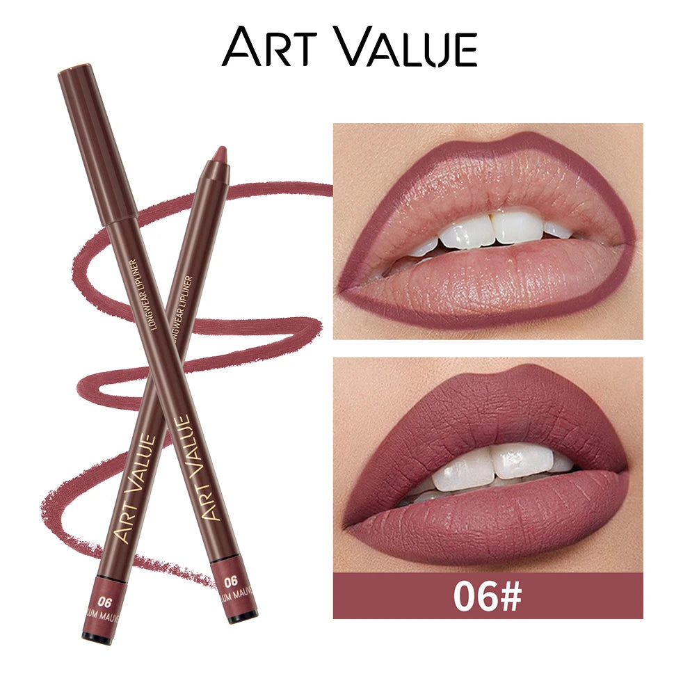 ART VALUE 12 Colors Nude Lipstick Pencil Waterproof Long Lasting Sexy Red Lip Liner Pen Matte Lip Contour Pen Makeup Lip Stain Qme 06