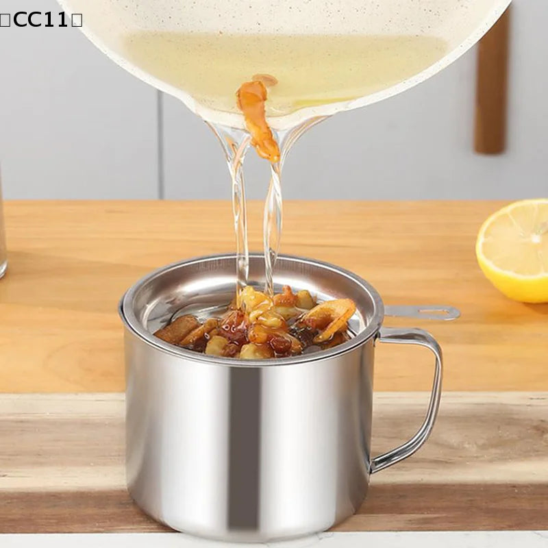 Bacon Grease Container Kitchen Oil Can Strainer Store Meat Frying Qme