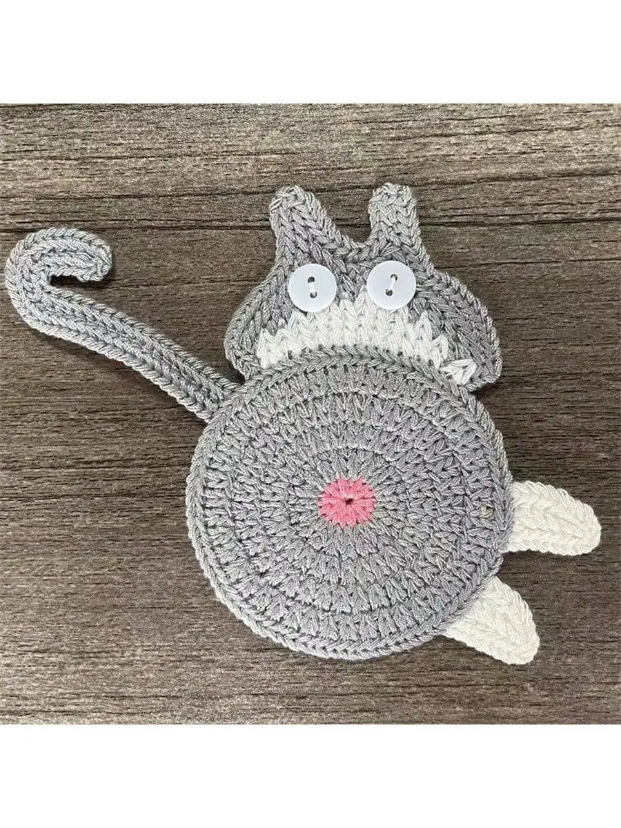 Peeking Cat Crochet Coasters-cat Gifts Lovers-cat Coaster Insulation Qme grey M