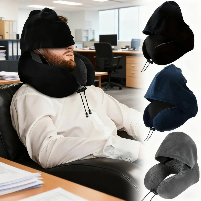 Adjustable Hooded U-shaped Neck Pillow Car Travel Outdoor Use Qme