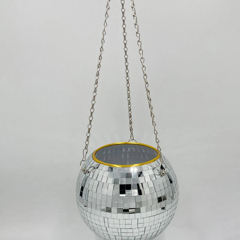 Bohemian Geometric Party Ball Hanging Mirror with Metal Chain And Wood Ring Multi-Purpose Storage for Pens Makeup Brushes Indoor Qme 1PC 15CM