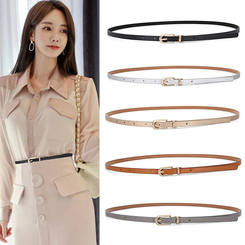 Fashion Black White Gray Women Belts Thin Waistband Pin Buckle Qme