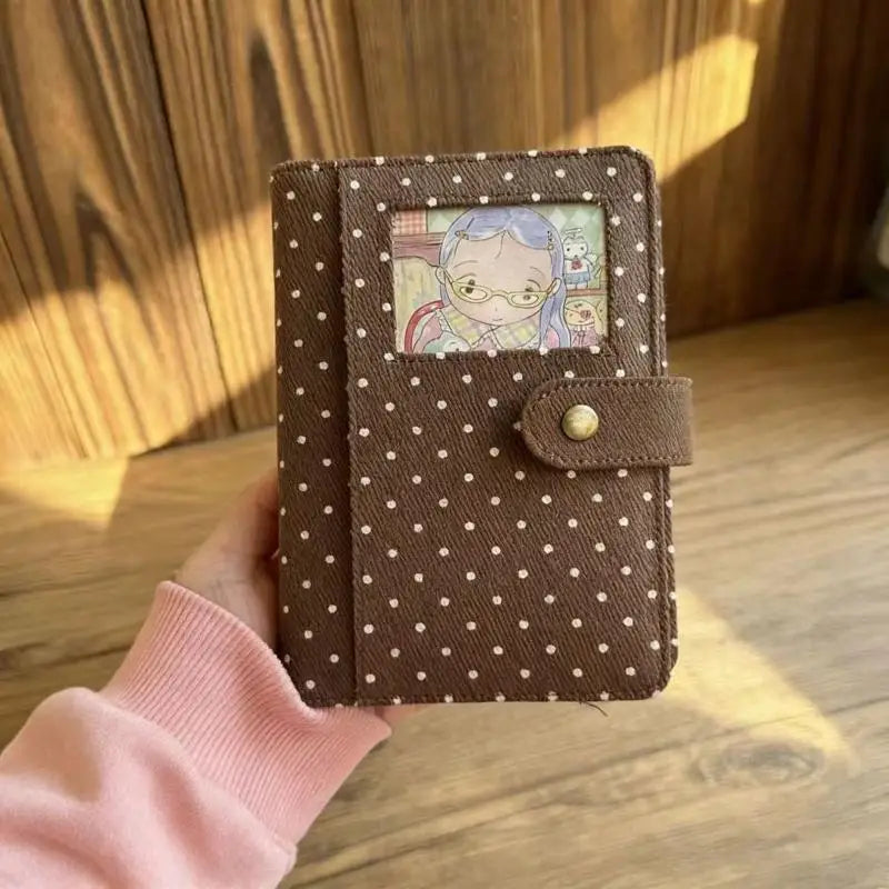 Retro Canvas Notebook Cute Polka Dot Print Snap Closure Cartoon Photo Qme C