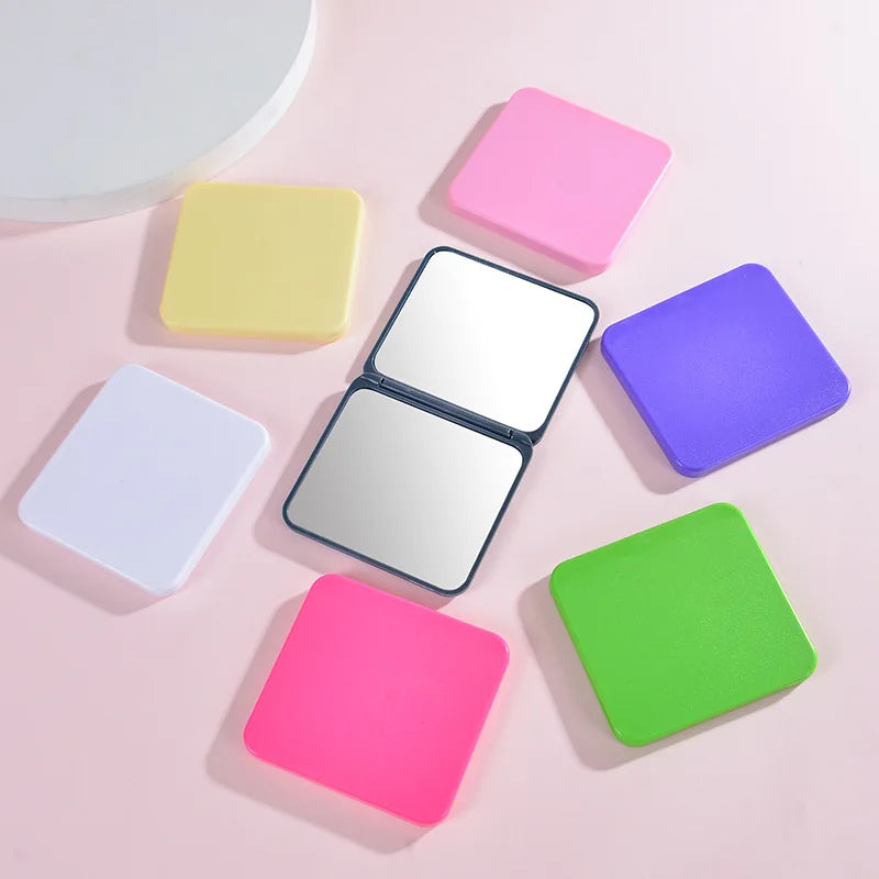 2-Face Makeup Mirror Square Portable Cute Girl's Hand Mini Pocket Qme