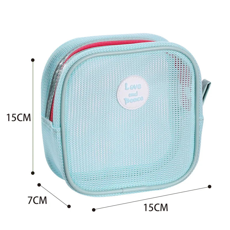Hot Sale Portable Handheld Toiletries Bag Outdoor Travel Cosmetic Organizer Mesh Toiletry Organizer Trendy Beach Cosmetic Pouch Qme SquareBagBlue