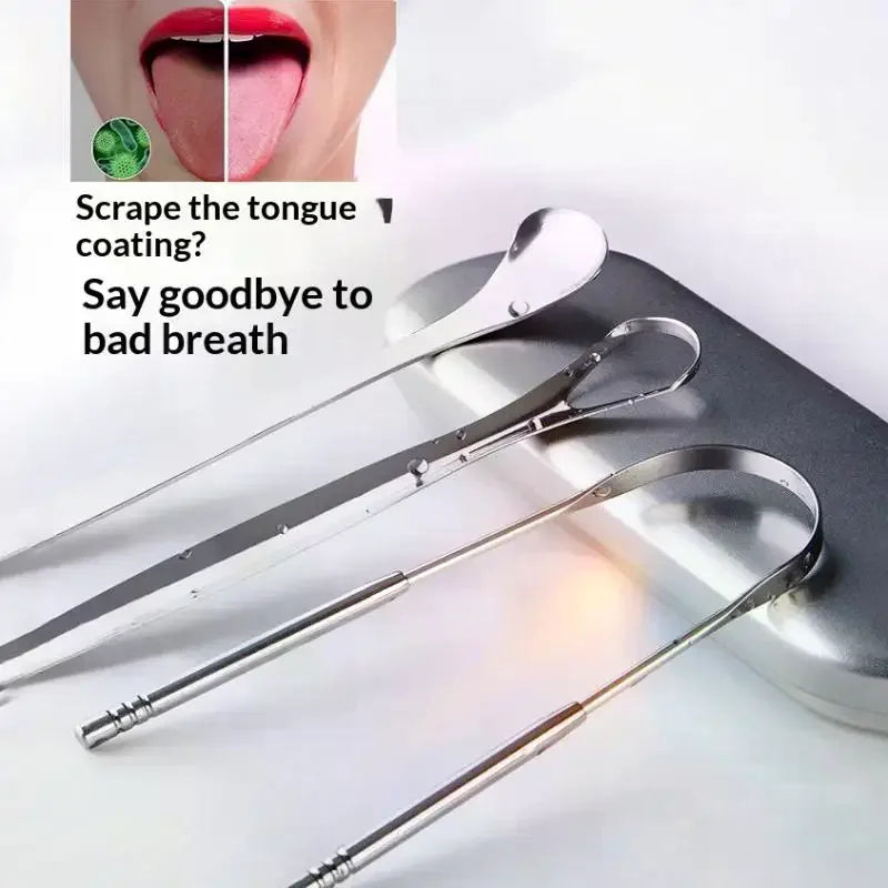 Stainless Steel Tongue Scraper Reusable Metal Cleaner Oral Hygiene Qme