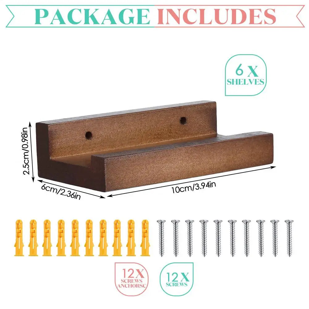 Record Shelf Wall Mount 6PCS Record Holder Stand Rustic Wood Record Storage Holder Rack For Albums Fashionable Record Organizer Qme as shown