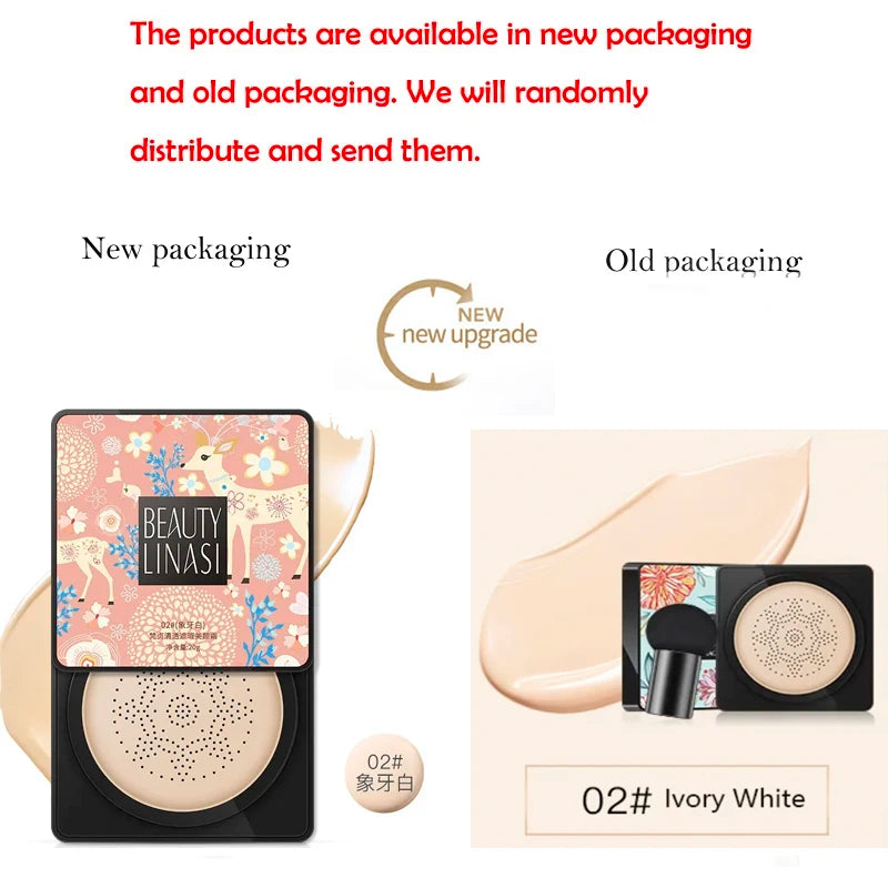 Mushroom Head Air Cushion CC Cream Natural Moisturizing Foundation Qme 02Lvory White