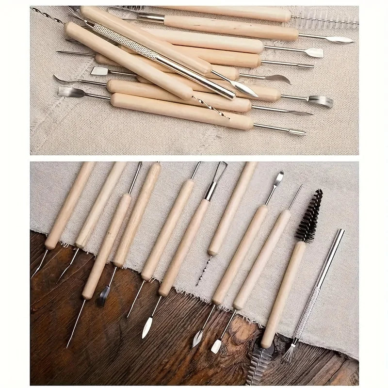11pcs DIY Clay Tool Set - Cold Porcelain and Polymer Clay Molding Tools with Carving, Ceramic, and Pottery Molds Qme