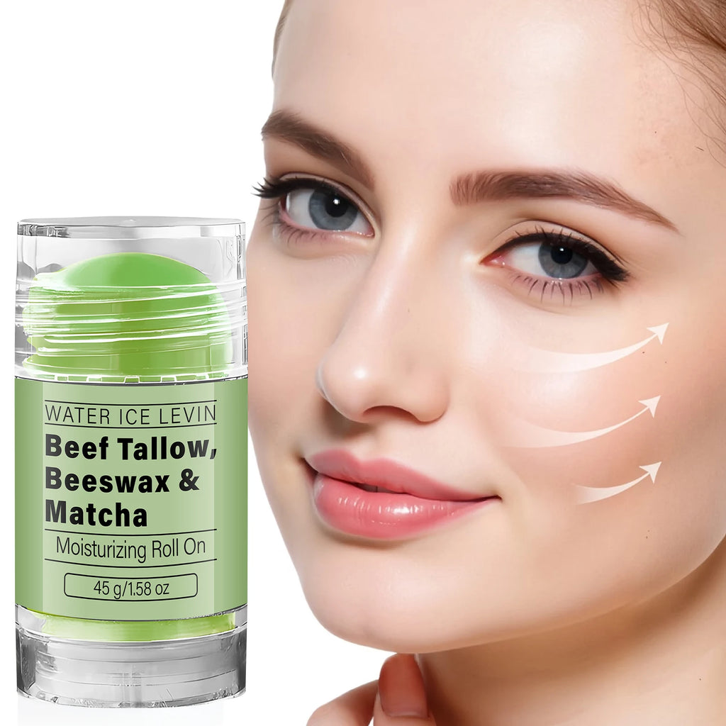 Collagen Infused Matcha Tallow Balm, Beef Tallow & Beeswax Moisturizing Roll On Treatment Qme