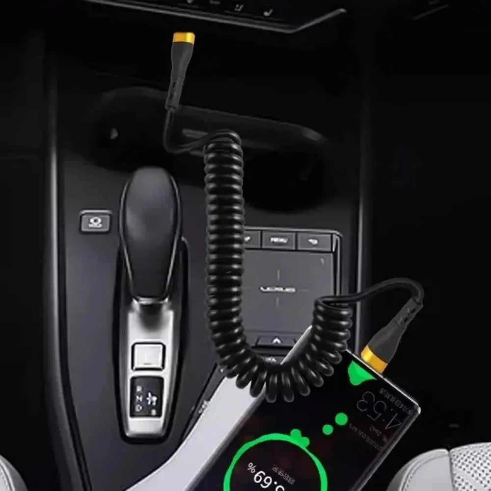 PD 120W Type C To Type C Cable Fast Charge USB C Spring Car Charger Cable For iPhone 16 15 Xiaomi Samsung Fast Charge Data Cord Qme