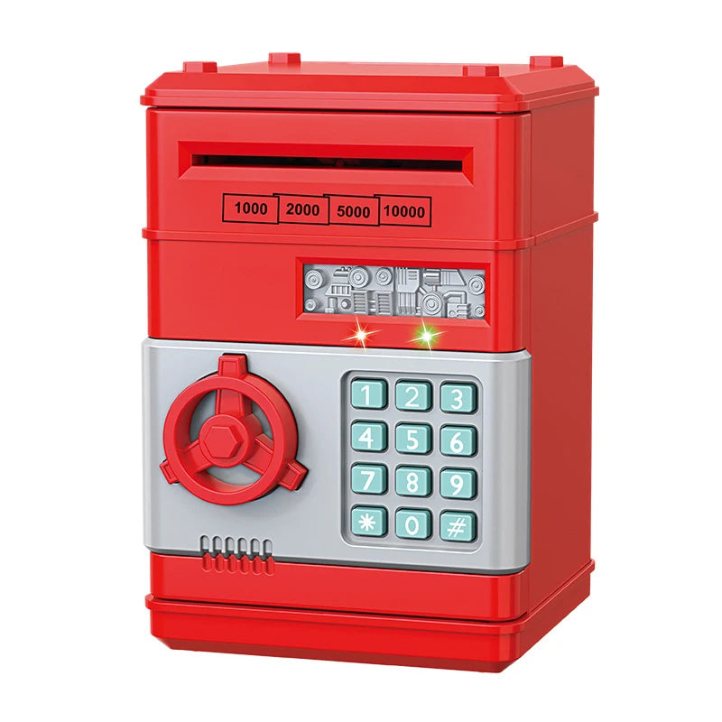 Piggy Bank Automatic Mini Safe Coins Cash Saving Money Box Password Counter Code Key Lock Coin Bank ATM Child Gift Qme Red