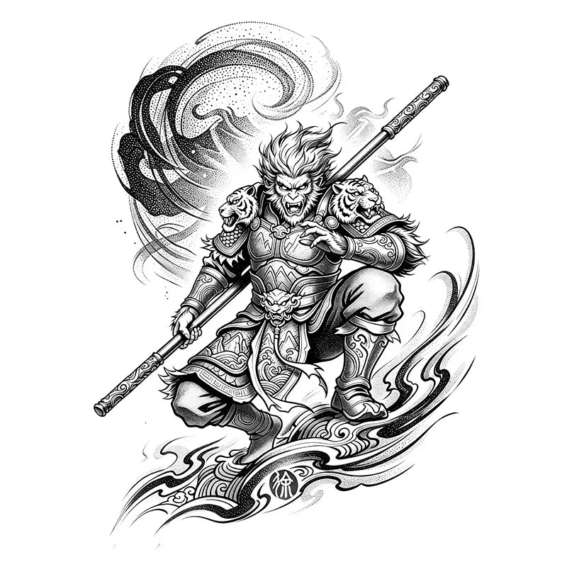 Monkey King Sun Wukong Tattoo Sticker Temporary Tattoo Oriental Herbal Juice Waterproof Long-Lasting Arm Sleeve for Men Qme