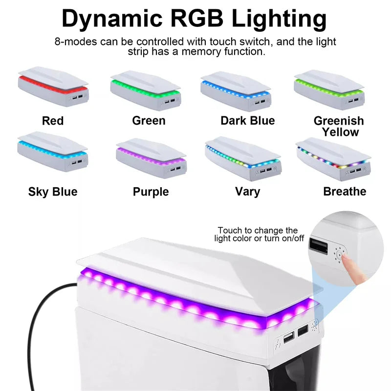Console Cooling Fan Dust Cover Colorful LED Light 2 USB Port Upper Qme