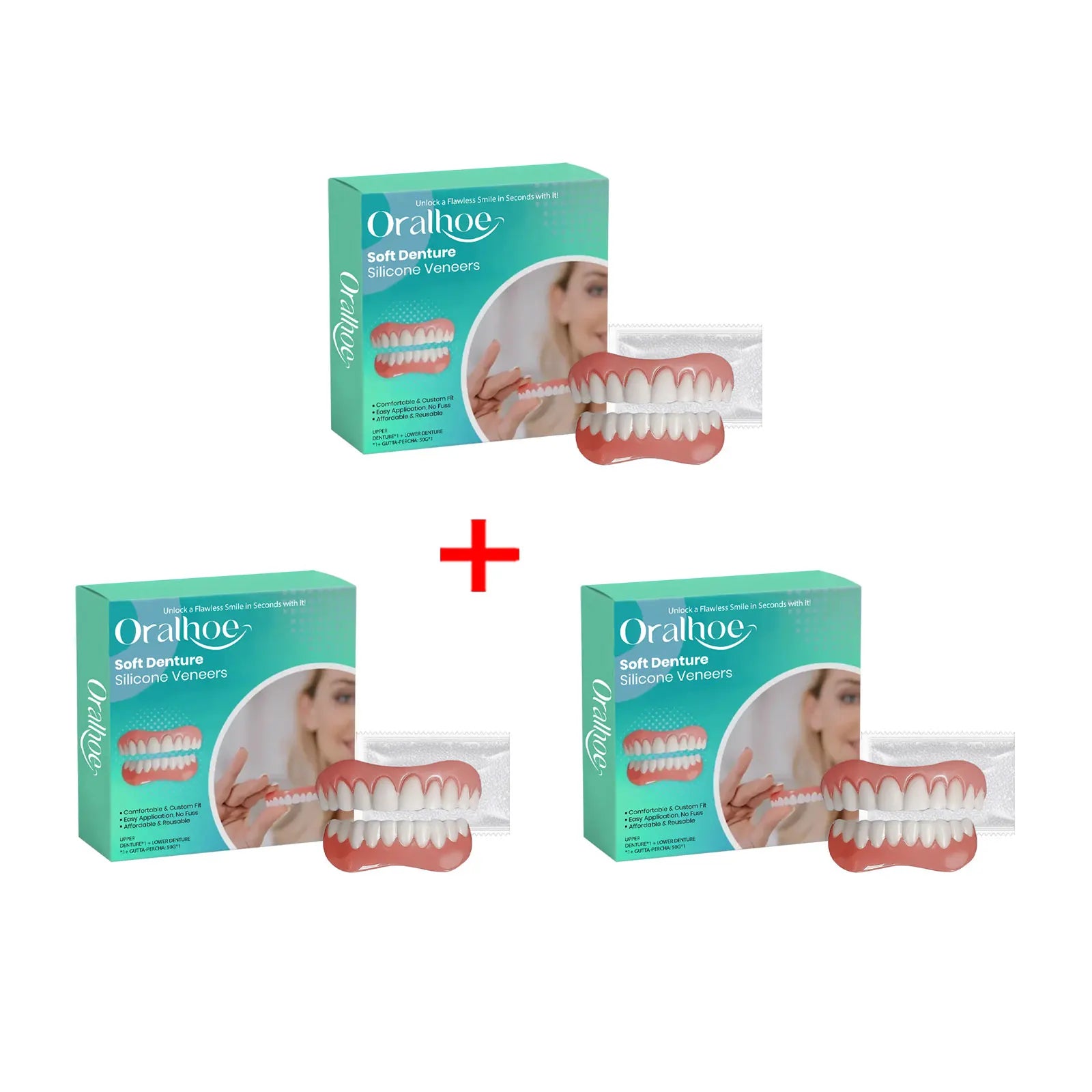 Silicone Dentures False Teeth Full Set Easy Wear Comfortable Anti Friction Protect Mouth Prevent Falling Soft Denture Reline Kit Qme 3Set Boxed