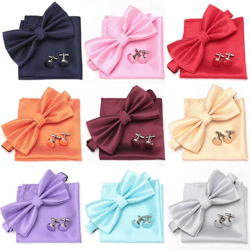 Men Bowtie Plaids Classic Fashion Wedding Party Formal Cufflinks Bow Qme