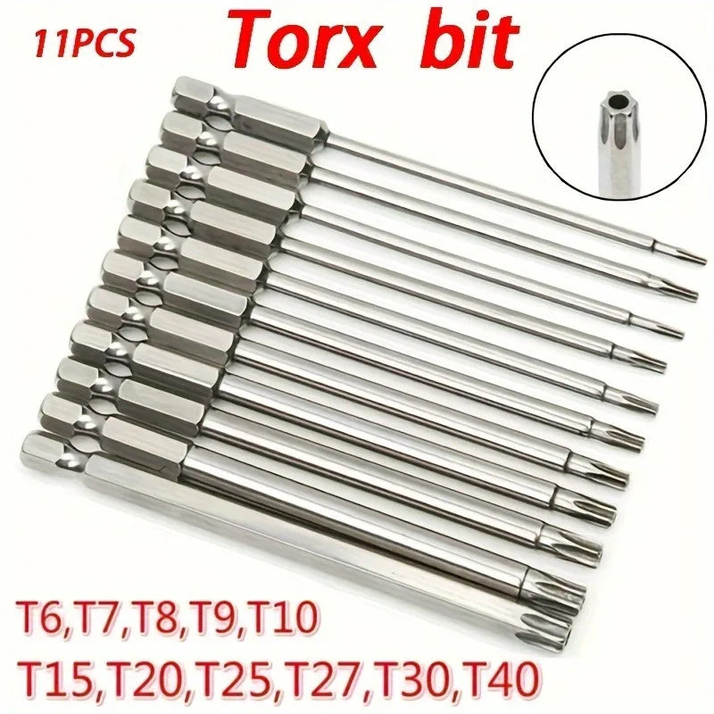 11Pcs Precision Star Plum Bit Set, S2 Alloy Steel, 75mm Long, With Hexagonal Socket, for Vehicle and Electrical Maintenance Qme 11PCS