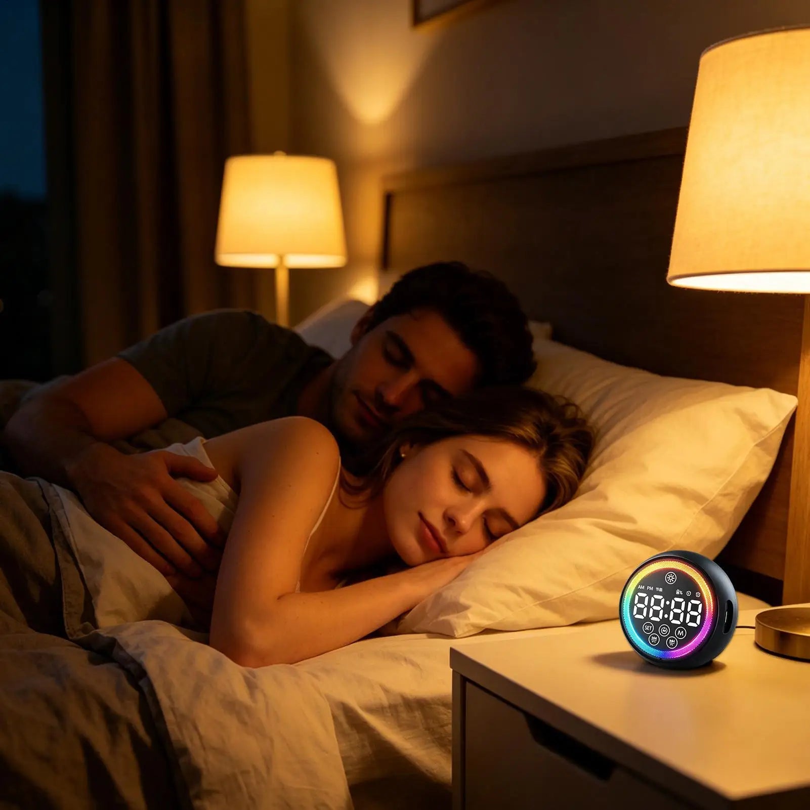 Digital Alarm Clock LED Display Portable Loud Sound Speaker Bedside Qme