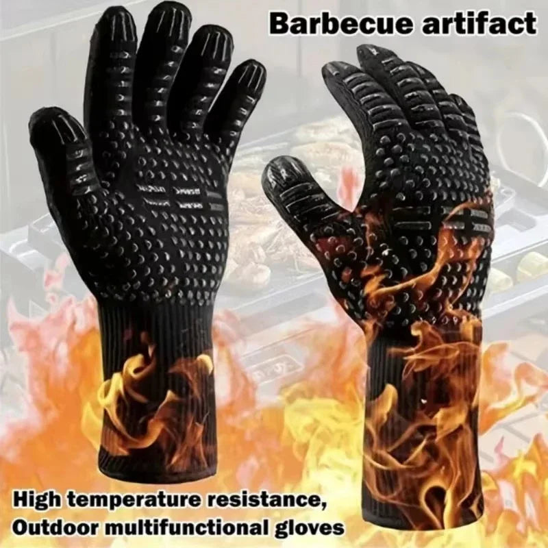 One Piece BBQ Gloves High Temperature Resistance Oven Mitts 500 800 Degrees Fireproof Barbecue Heat Insulation Microwave Gloves Qme