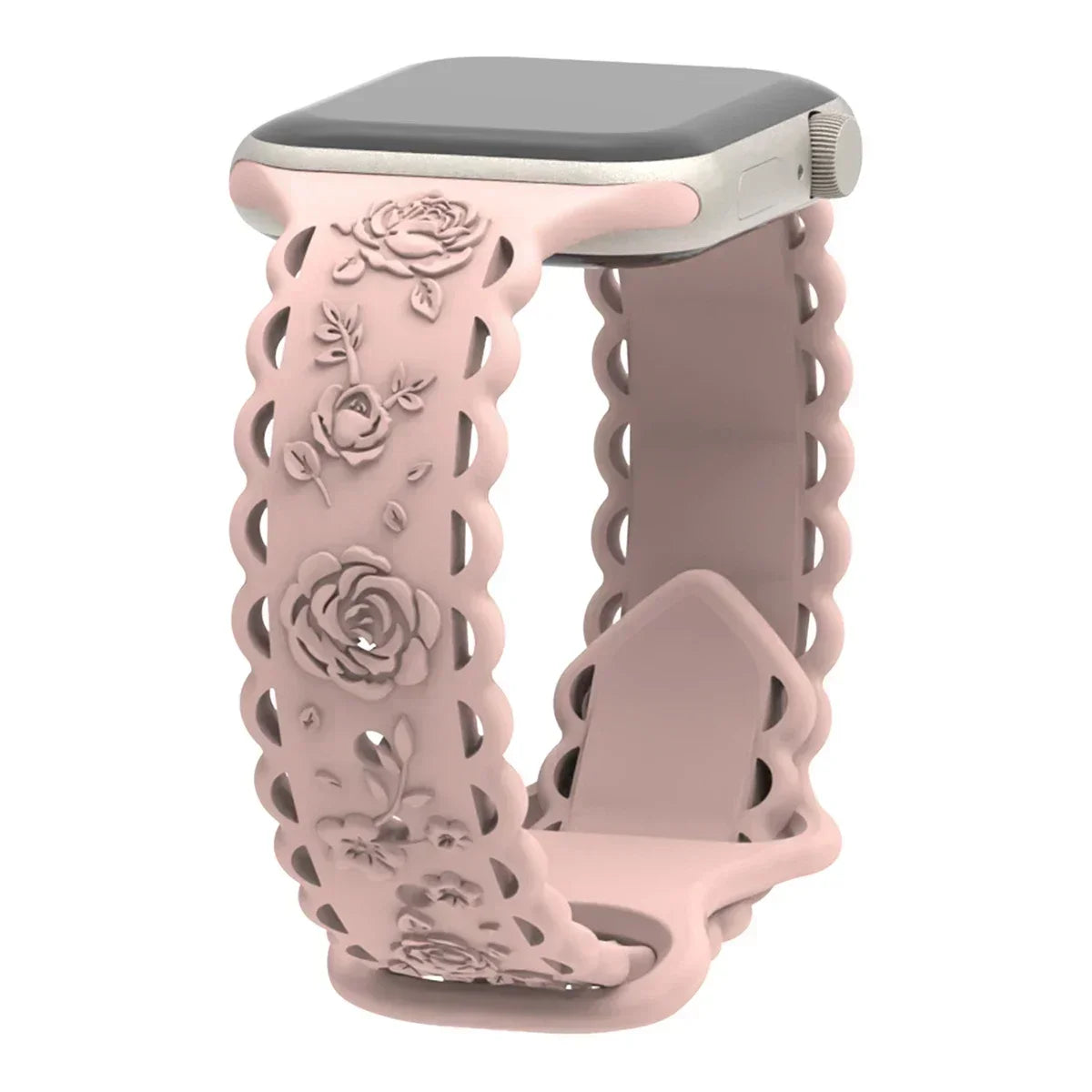 Engraved Floral Strap for Apple Watch Ultra2 49mm 45 44 42 41 40mm 38mm Silicone Band for IWatch Series 9/8/7/6/5/4/3/2/SE Ultra Qme Pink 02 42mm 44mm 45mm 49mm