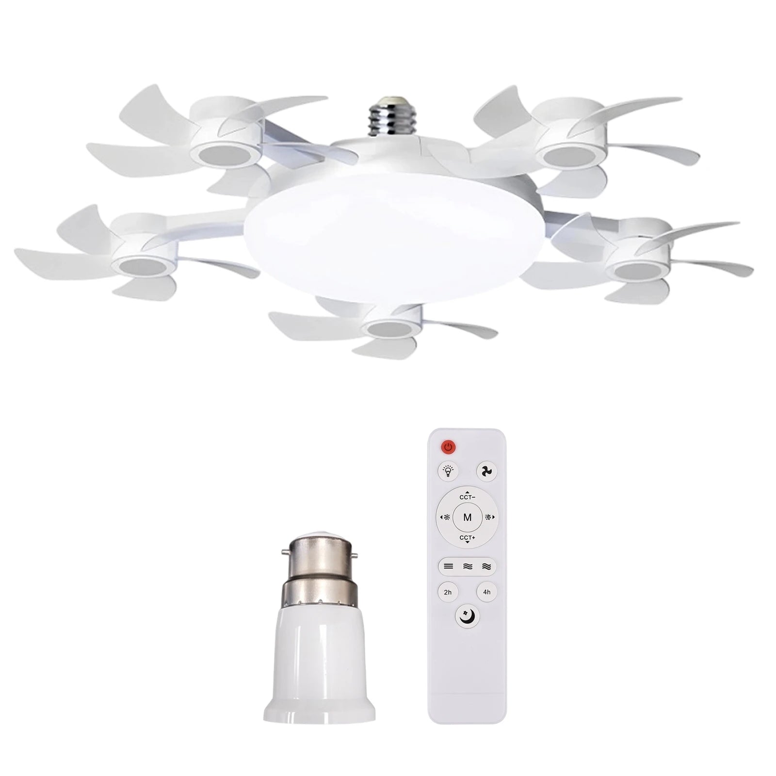 Smart E27 Ceiling Fan Light Remote Dimming Silent LED Drone Ceiling Lamp Home Decor Bedroom Dining Living Room Study Fan Lamp ﻿ Qme White 5 Head B22