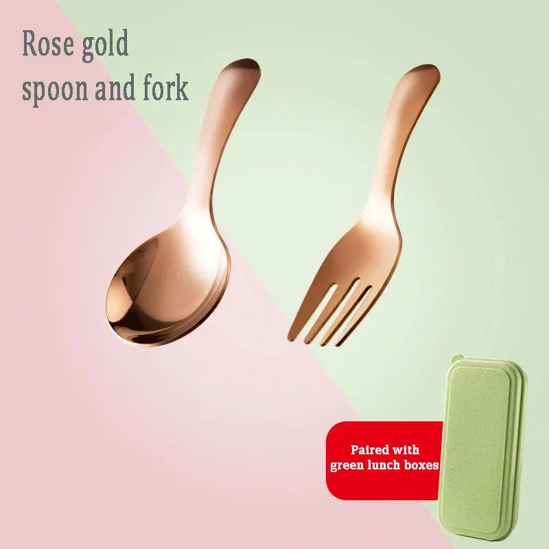 Outdoor Tourism 304 Stainless Steel Portable Tableware, CHILDREN'S Tableware, Dessert Tableware, Spoon and Fork Combination Qme Rose gold