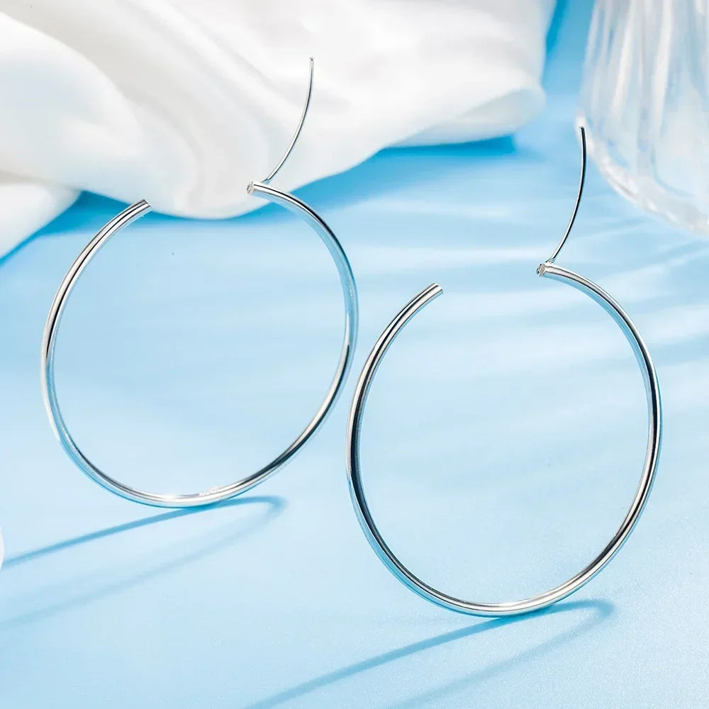 popular 925 Sterling Silver Round Hoop Earrings For Women lady 5/6CM Diameter wedding party Fashion Jewelry Couple Gift Qme