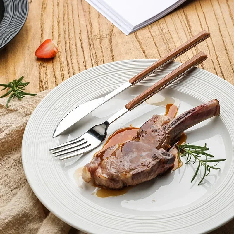 Stainless Steel Imitation Wooden Handle Cutlery Western Tableware Qme