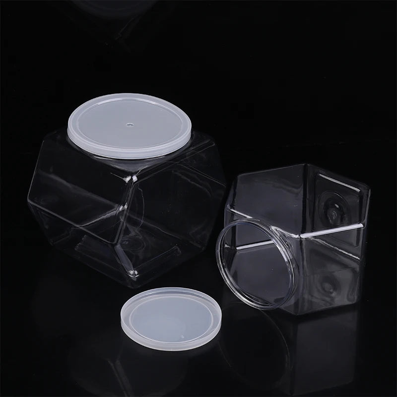 Transparent Hexagonal Candy Cookie Jar Plastic Packaging Jars Sealed Qme