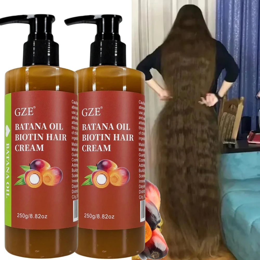 2 Pack GZE Batana Oil Biotin Hair Cream Strong Hair Anti-Breakage Repair Split Ends Silky For Dry Hair Qme
