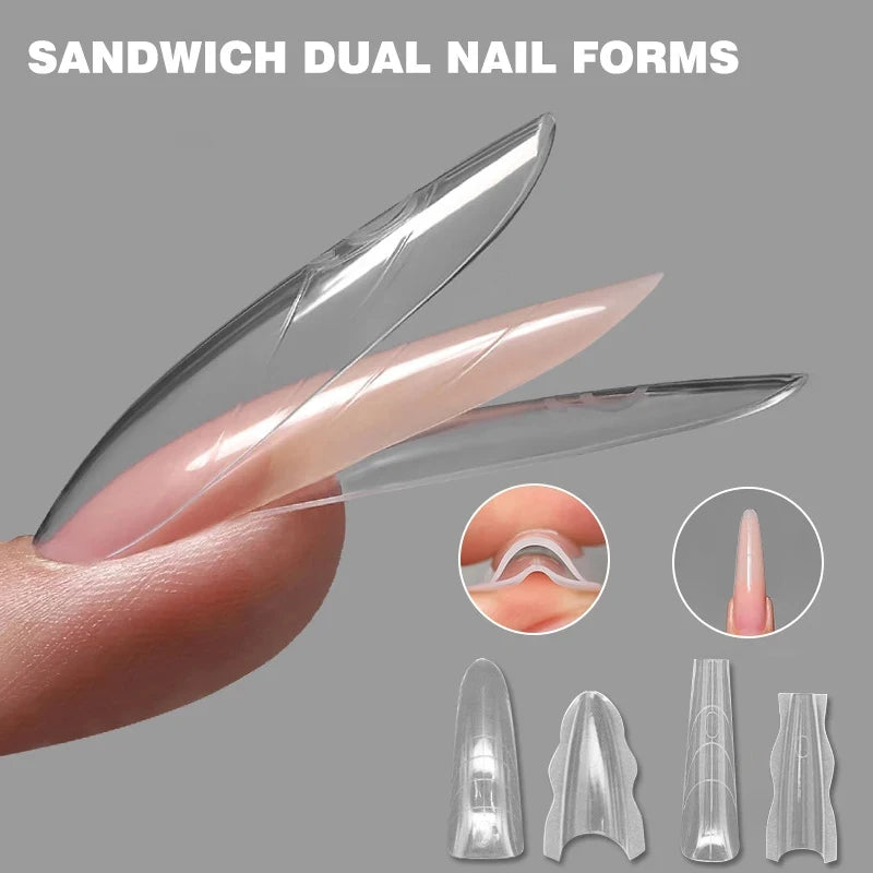Sandwich Dual Nail Forms 180pcs 15size NEW 2025 Extensions-Dual Forms Coffin Almond Nail Forms Manicure Top Mold Bottom Mold Qme