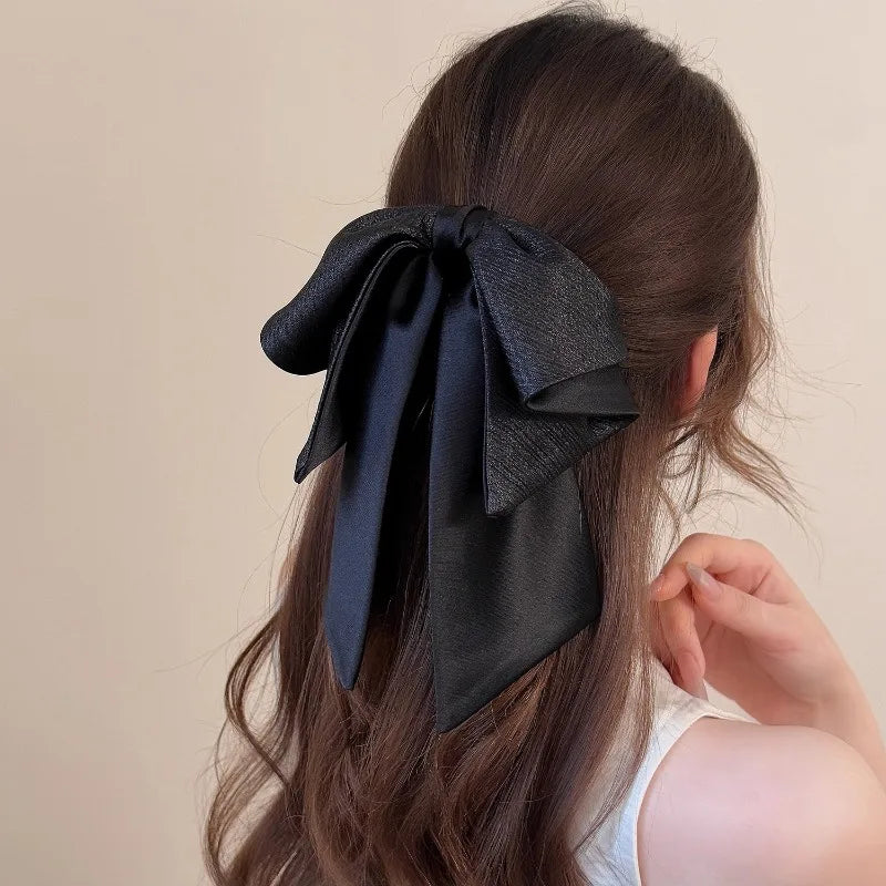 Glossy Pleated Bow Half-up Hair Clip Delicate Ribbon Chic Qme