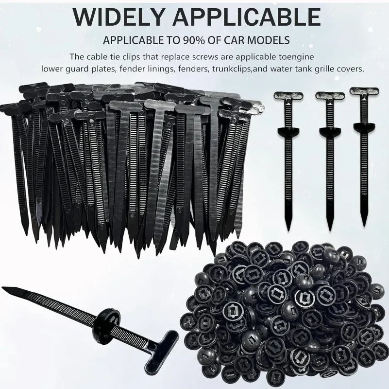 1000/20x Cable Ties Buckle Nylon Auto Fastener Screw Replaceable Car Fenders Trunk Engine Guard Panel Wire Clips Management Tool Qme