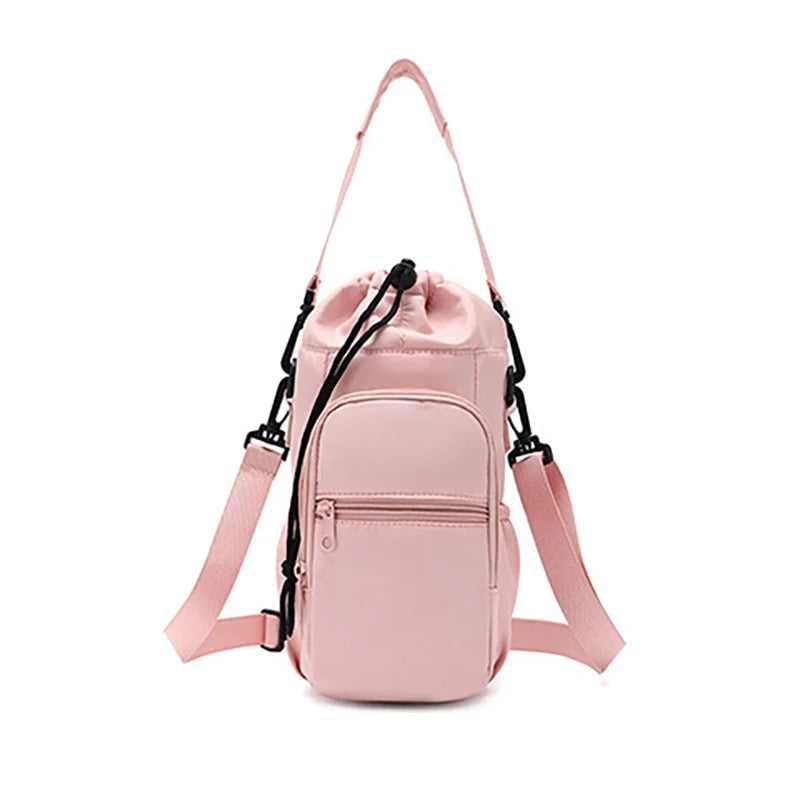 Portable Water Bottle Bag With Adjustable Strap Thermal Mugs Insulated Protective Cover Phone Pocket Outdoor Sports Travel Bag Qme 29cm pink