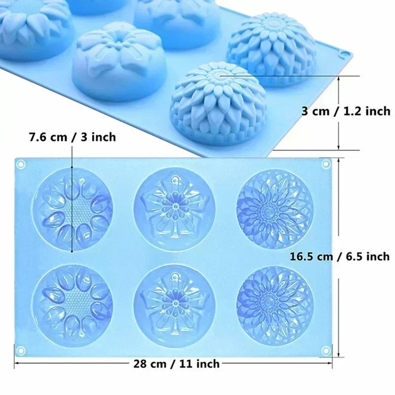 6 Holes Molds Flower Shaped Silicone DIY Soap Candle Cake Mold Crafts Accessories Kitchen Handmade Creative Silicone Molds Qme