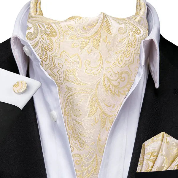 Men's Ascots Fashion Luxury Floral Cravat Cufflinks Handkerchiefs Qme LDAS1141
