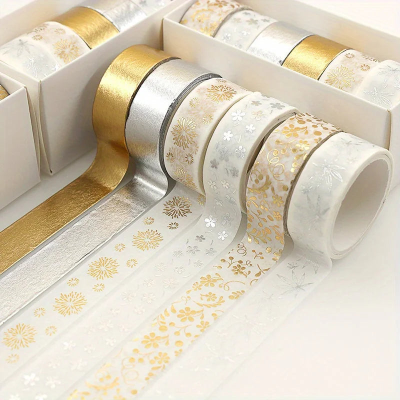 6-Piece Flower Plant Gold Foil Washi Tape Set - Add a Touch of Elegance to Your Crafts! Qme 6rolls