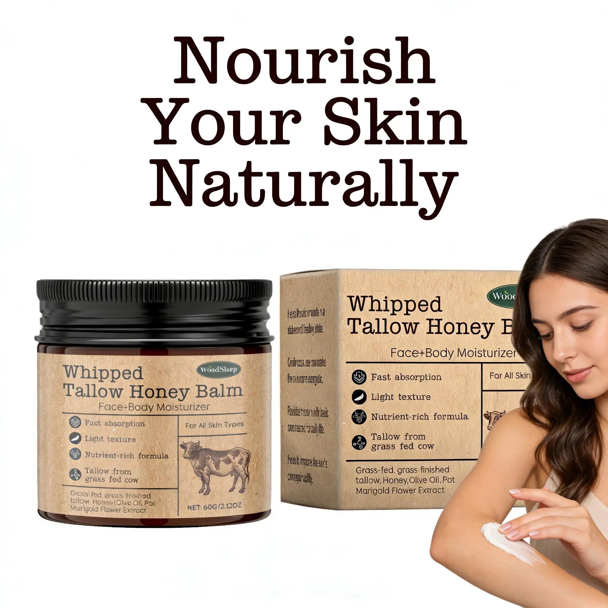 Woodsleep Tallow Honey Balm Deep Dryness Relief Skin Tone Adjustment Long‑Lasting Hydration Moisturizing Cream for Face & Body Qme