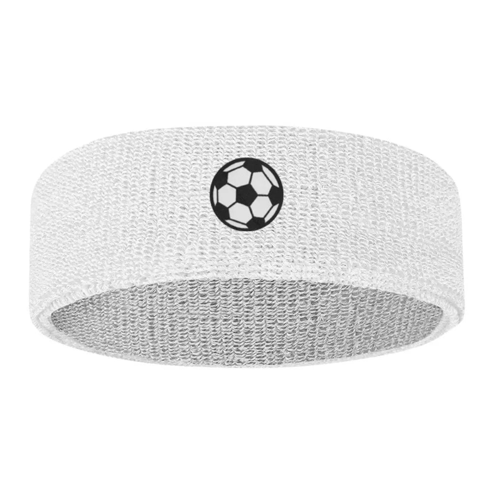 Sweat Absorbing Cartoon Sports Headband Polyester Wicking Hairband Qme Soccer White