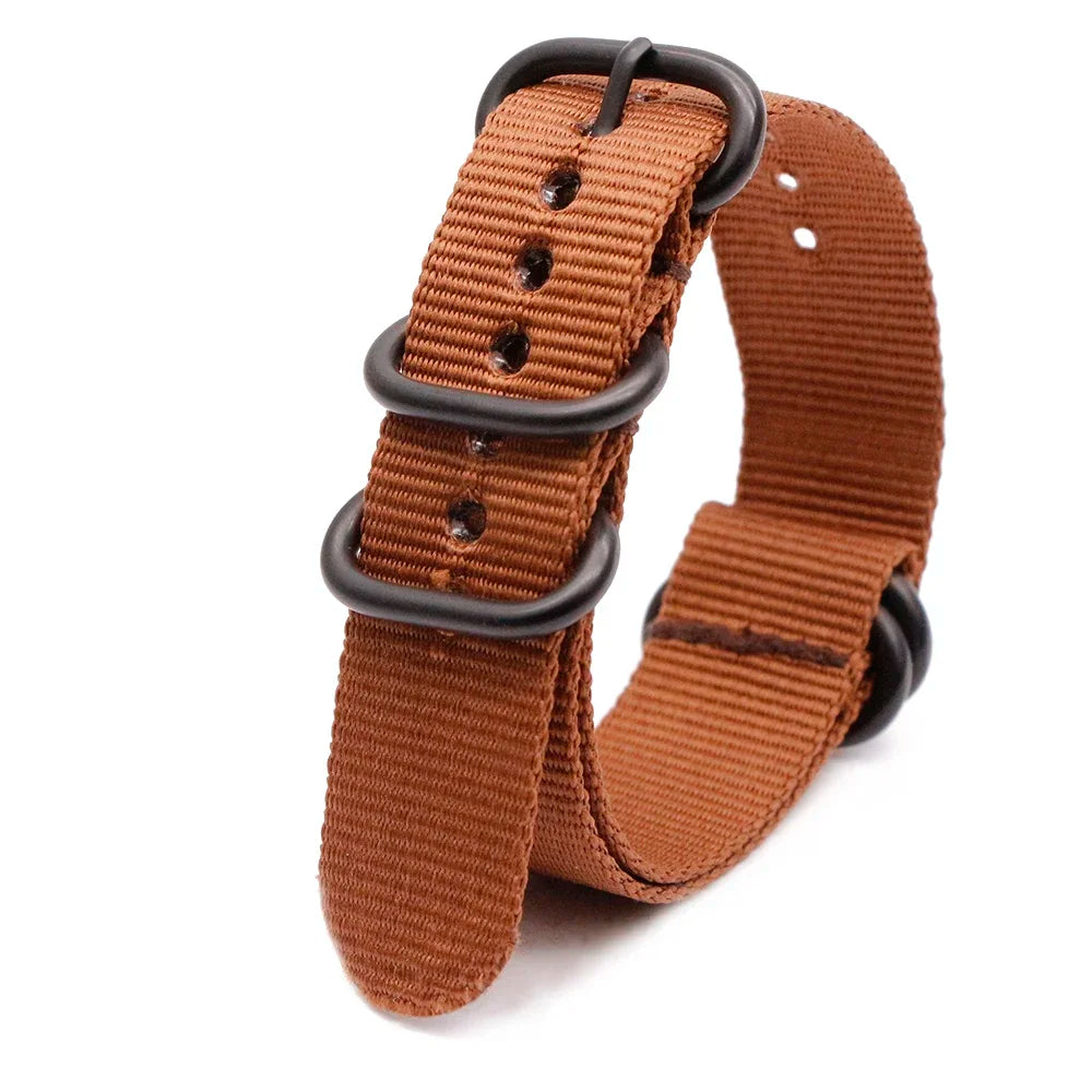 Black Ring Buckle Army Sports Nylon Watch Band Wrist Strap