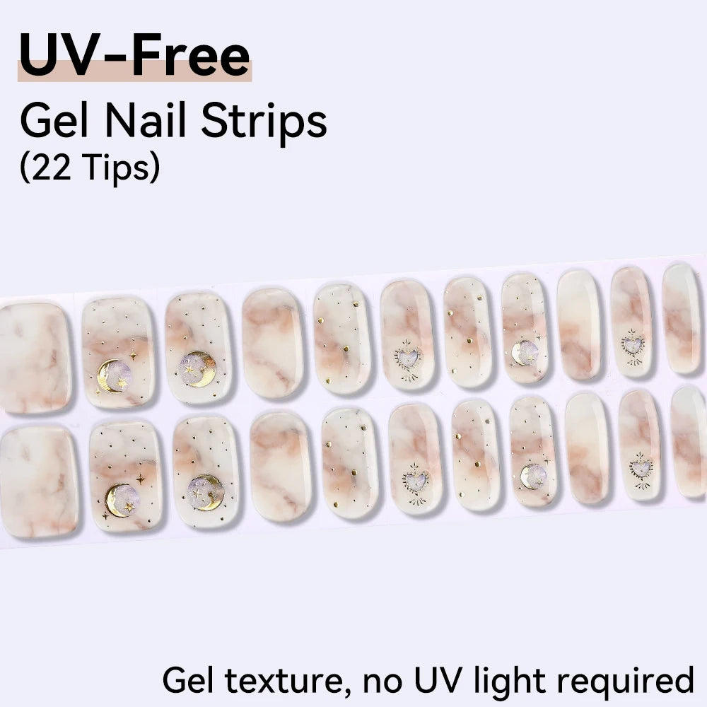 22Tips Gradient Marble Gel Nail Strips Glitter Star Moon Long-lasting Qme BSA-0352