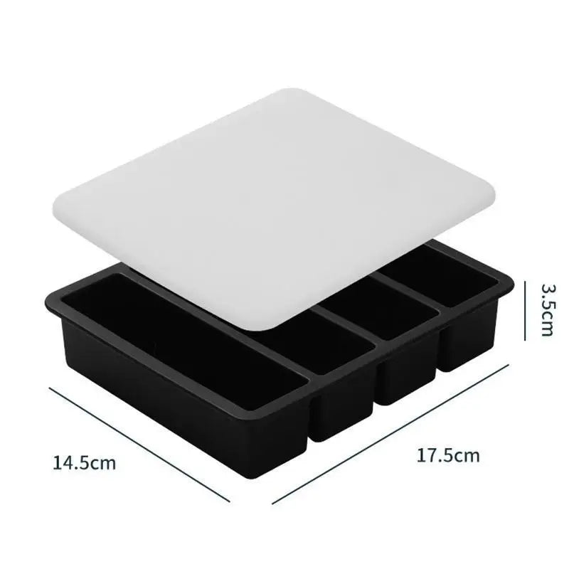 Food Storage Ice Cube Mold Giant Silicone Freezer Trays Lid 4-Cubes Qme With cover Black