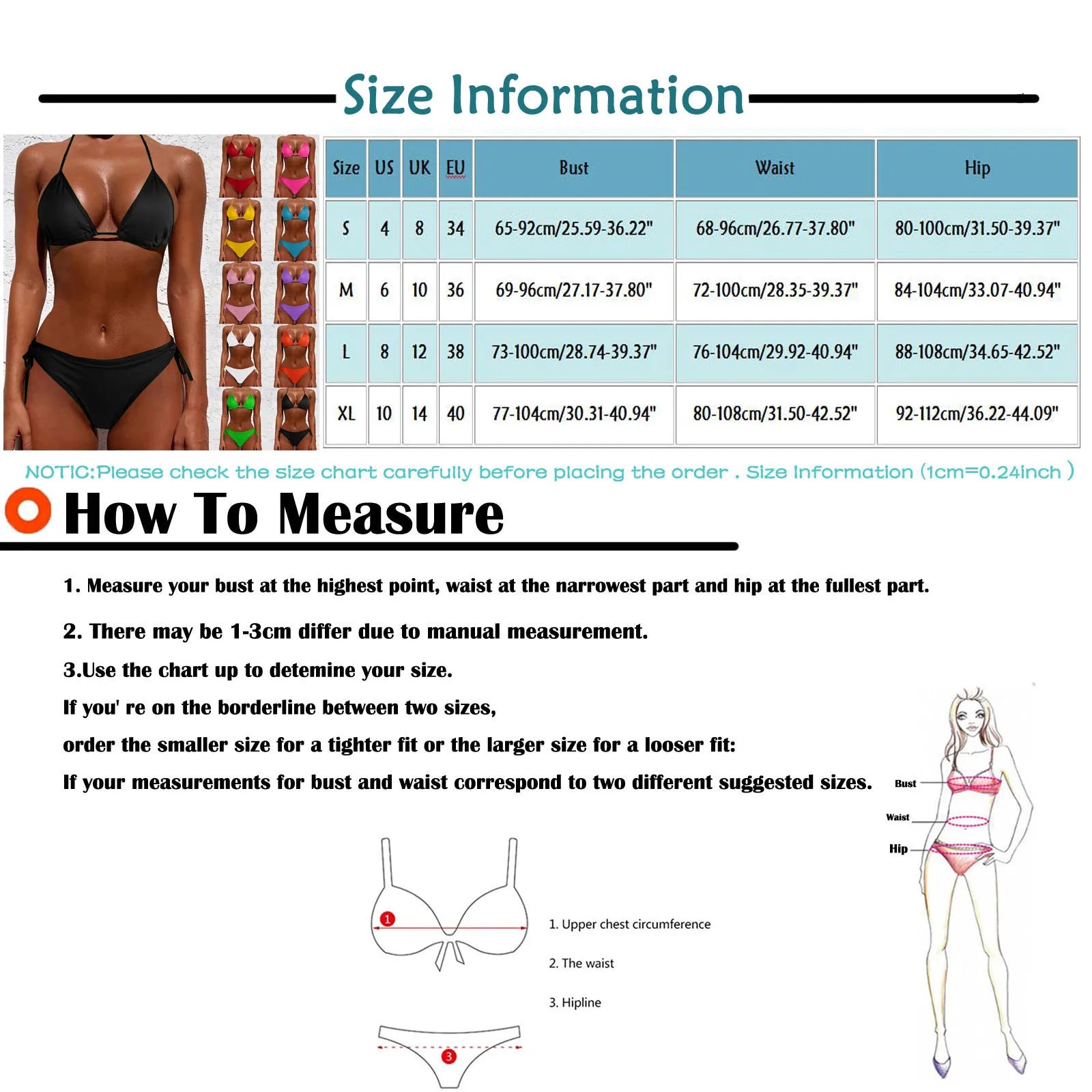 Sexy Women Bikini Brazilian Swimsuit Push-Up Bra Bikini Set Two Piece Swimwear Solid Color Lace Up Bathing Suit (No Padding) Qme
