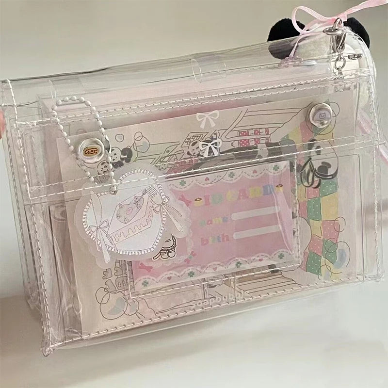 Pencil Case Students 4-Layer PVC Transparent Makeup Bag Travel Qme