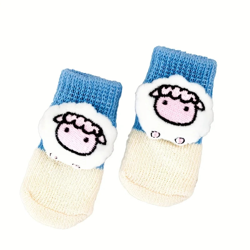 Pet socks, anti dirt and anti slip dog foot covers, Teddy Bears, Puppy Cotton Socks, 3D Doll Dog Shoes, set of 4 universal for c Qme WHITE S