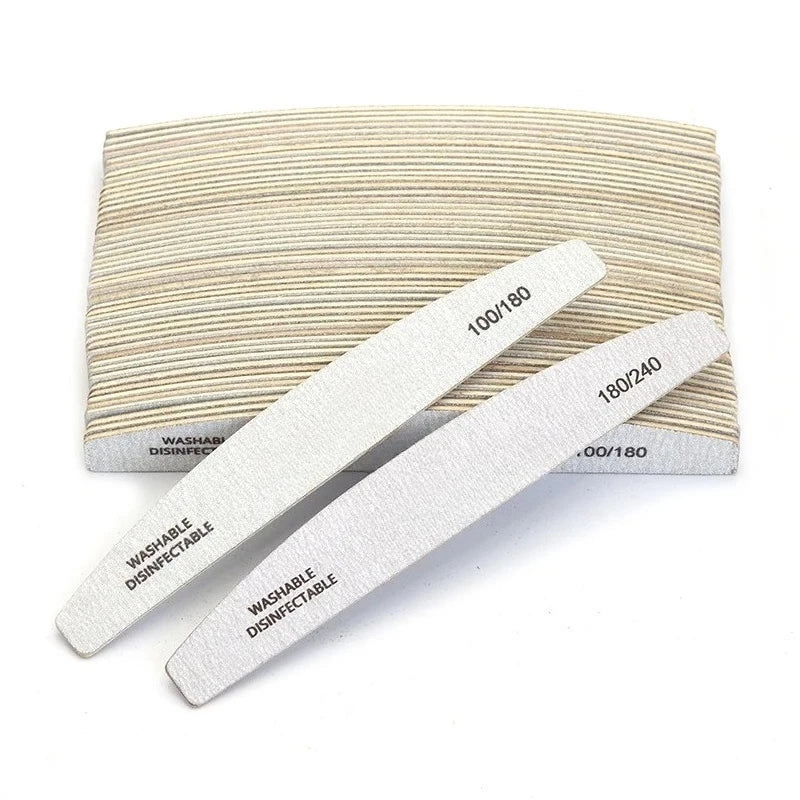 50 Professional Wooden Nail Files 180 240 Buffer 100 Grey Boat Wood Qme