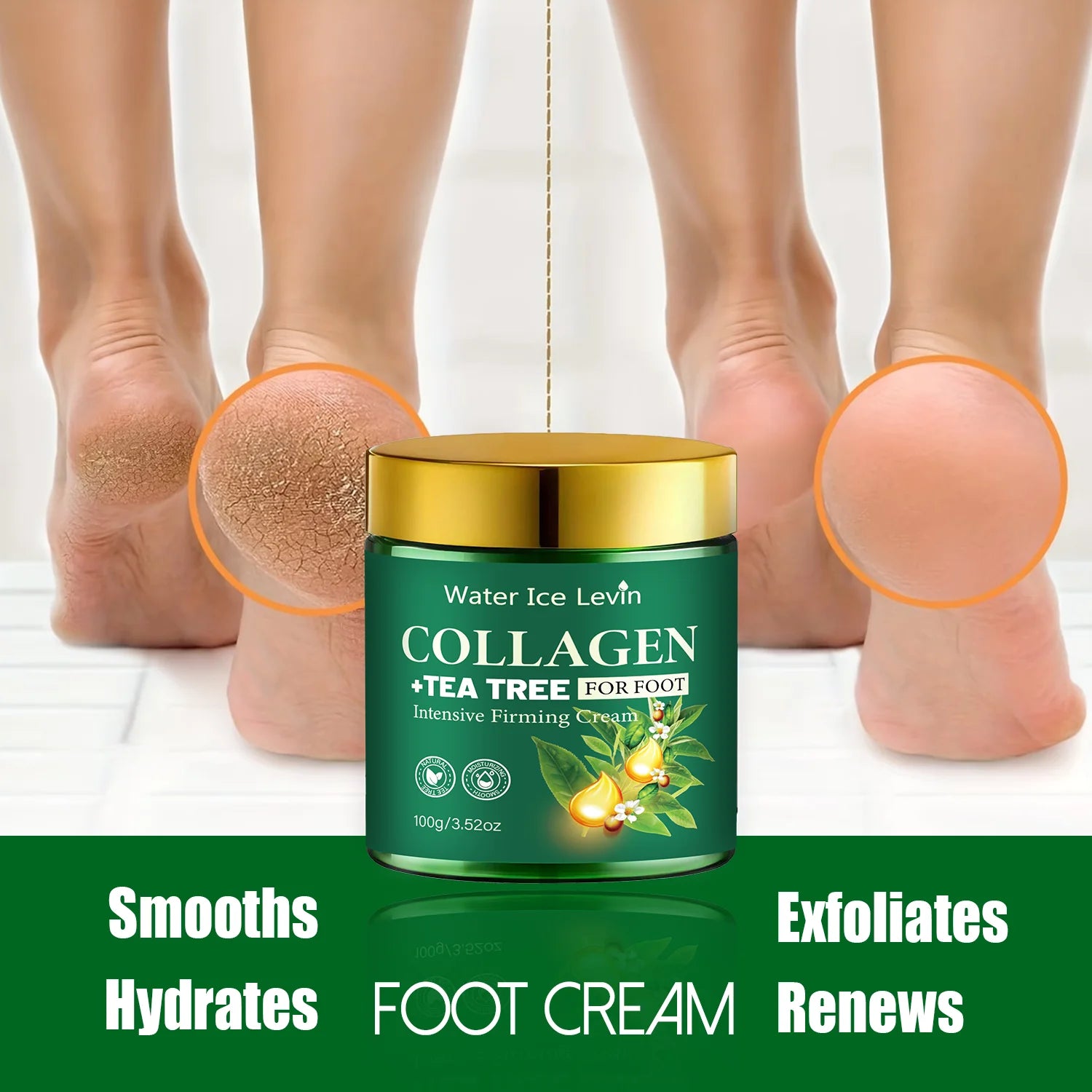 Intensive Foot Cream with Collagen & Tea Tree, Moisturizing & Firming Foot Care Qme
