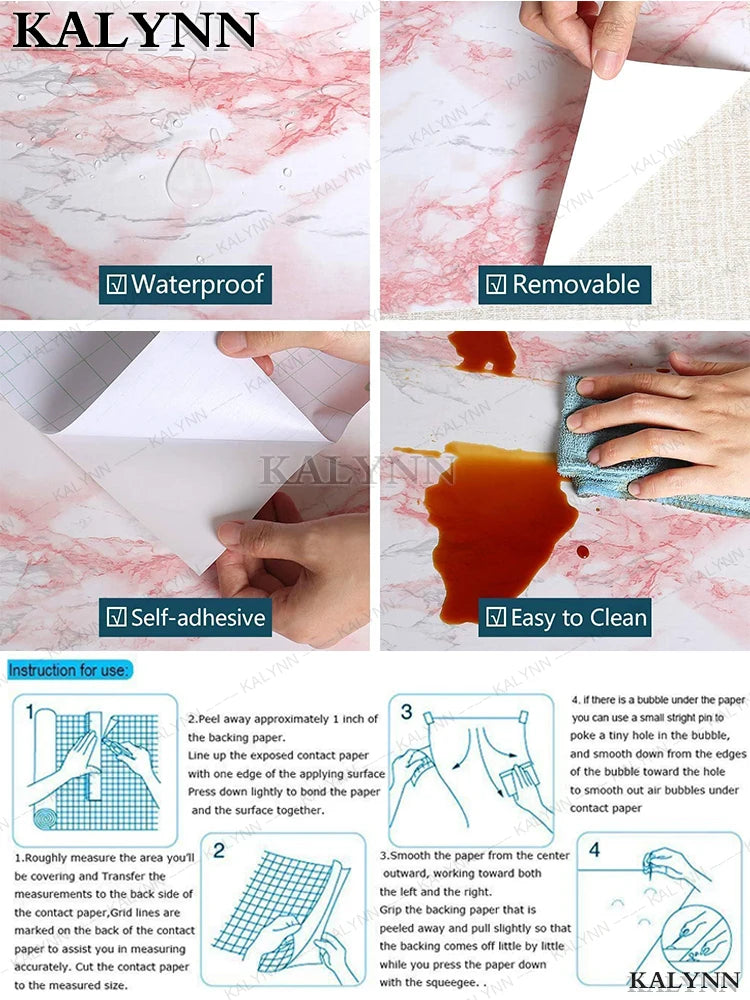 Pink Marble Peel Stick Wallpaper Self-adhesive Vinyl Contact Paper Qme